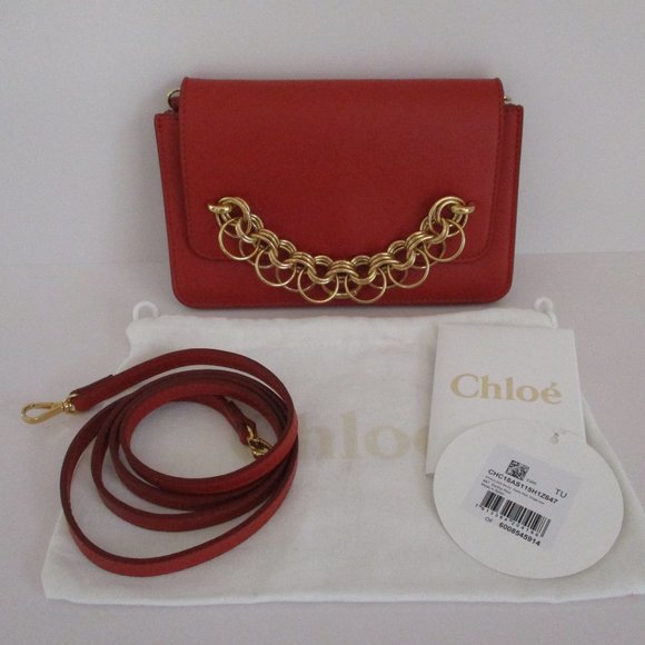 Chloe Red Crossbody Bag with Gold Chain - Picture 2 of 7